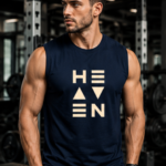 HEAVEN Graphic Men's Sleeveless T-Shirt | Premium Cotton Gym & Streetwear Tank Top - Navy Blue