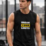 BREAK YOUR LIMITS Men's Sleeveless T-Shirt | Premium Cotton Gym & Training Tank Top - Black