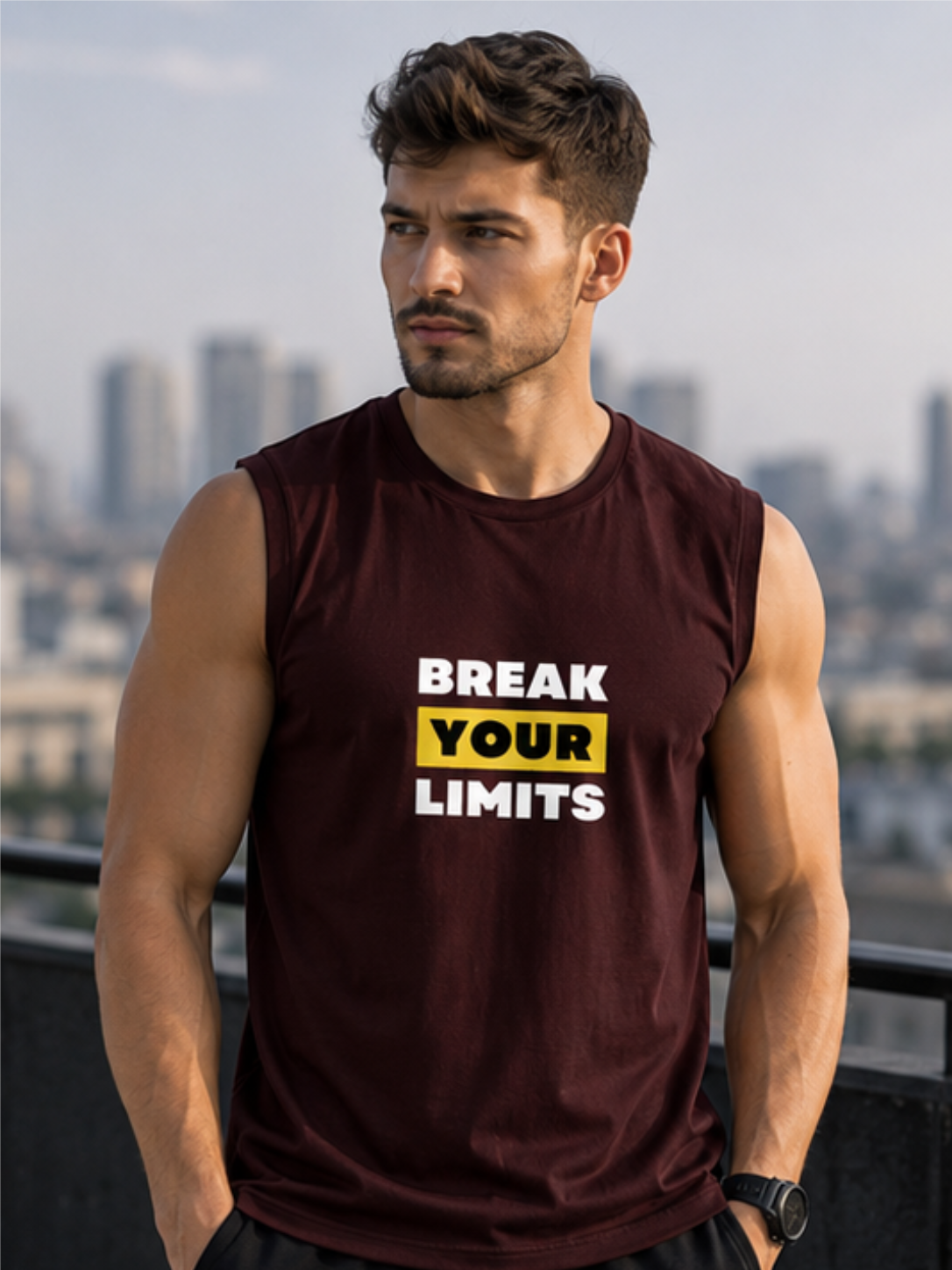 BREAK YOUR LIMITS Men's Sleeveless T-Shirt | Premium Cotton Gym & Training Tank Top