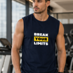 BREAK YOUR LIMITS Men's Sleeveless T-Shirt | Premium Cotton Gym & Training Tank Top - Navy Blue