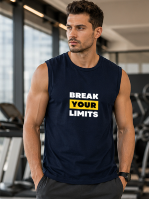BREAK YOUR LIMITS Men's Sleeveless T-Shirt | Premium Cotton Gym & Training Tank Top