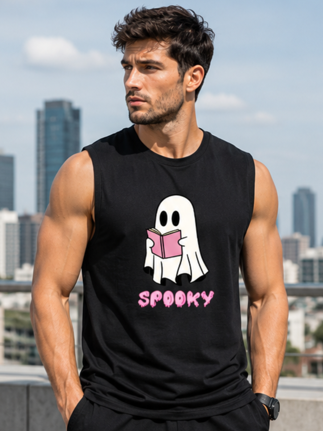 SPOOKY Graphic Men's Sleeveless T-Shirt | Premium Cotton Streetwear & Lifestyle Tank Top - Image 4