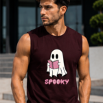 SPOOKY Graphic Men's Sleeveless T-Shirt | Premium Cotton Streetwear & Lifestyle Tank Top - Maroon