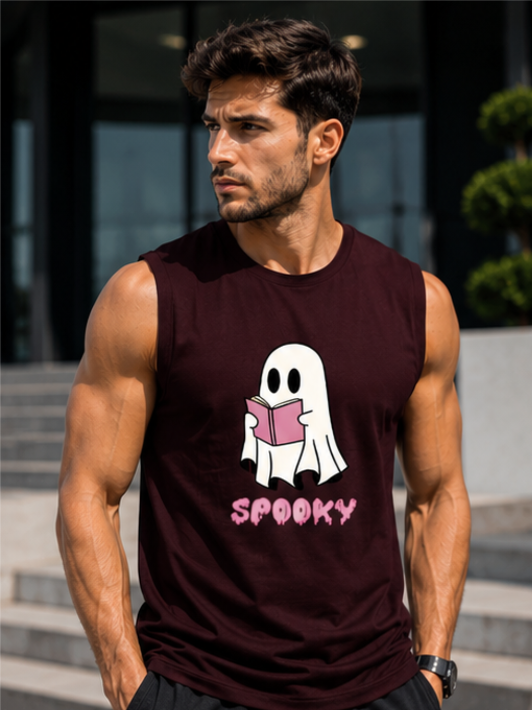 SPOOKY Graphic Men's Sleeveless T-Shirt | Premium Cotton Streetwear & Lifestyle Tank Top - Image 2