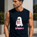SPOOKY Graphic Men's Sleeveless T-Shirt | Premium Cotton Streetwear & Lifestyle Tank Top - Navy Blue