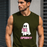 SPOOKY Graphic Men's Sleeveless T-Shirt | Premium Cotton Streetwear & Lifestyle Tank Top - Olive Green