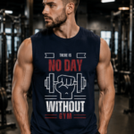NO DAY WITHOUT GYM Men's Sleeveless T-Shirt | Premium Cotton Workout & Fitness Tank Top - Navy Blue