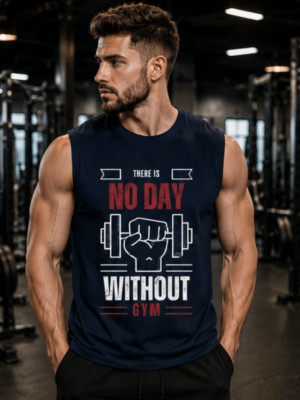 NO DAY WITHOUT GYM Men's Sleeveless T-Shirt | Premium Cotton Workout & Fitness Tank Top