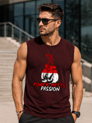 POWER MEETS PASSION Men's Sleeveless T-Shirt | Premium Cotton Gym & Fitness Tank Top