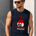 POWER MEETS PASSION Men's Sleeveless T-Shirt | Premium Cotton Gym & Fitness Tank Top - Navy Blue