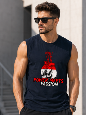 POWER MEETS PASSION Men's Sleeveless T-Shirt | Premium Cotton Gym & Fitness Tank Top