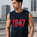 1947 INDIA Freedom Edition Men's Sleeveless T-Shirt | Premium Cotton Streetwear Tank Top - Navy Blue