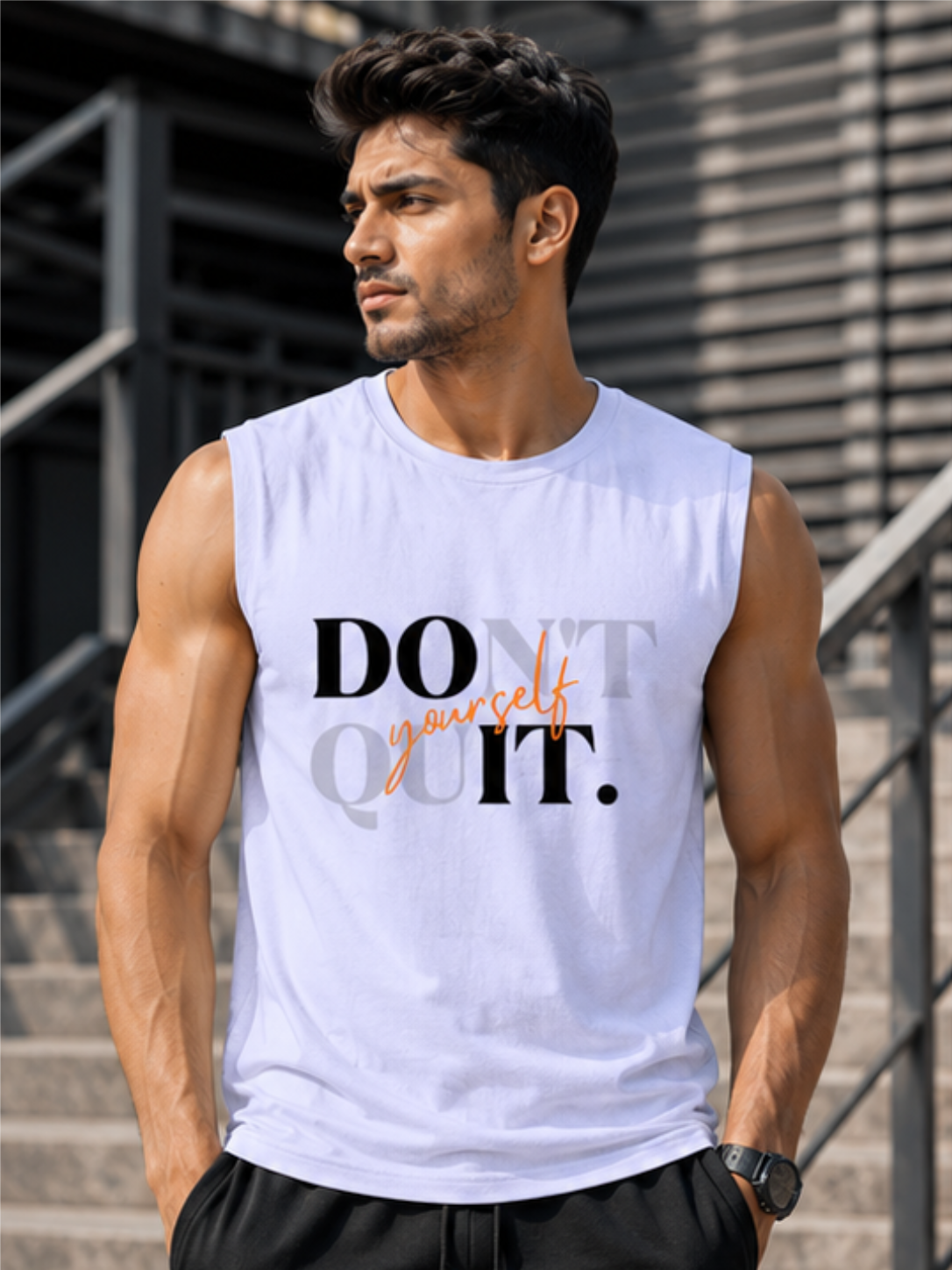 DON’T QUIT YOURSELF Men's Sleeveless T-Shirt | Premium Cotton Motivation & Fitness Tank Top