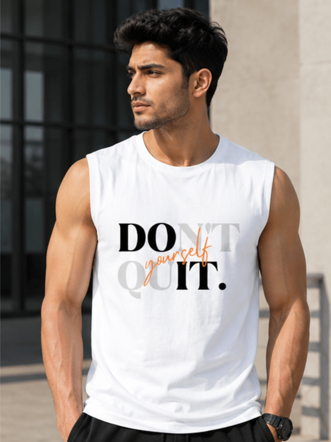 DON’T QUIT YOURSELF Men's Sleeveless T-Shirt | Premium Cotton Motivation & Fitness Tank Top - Image 2