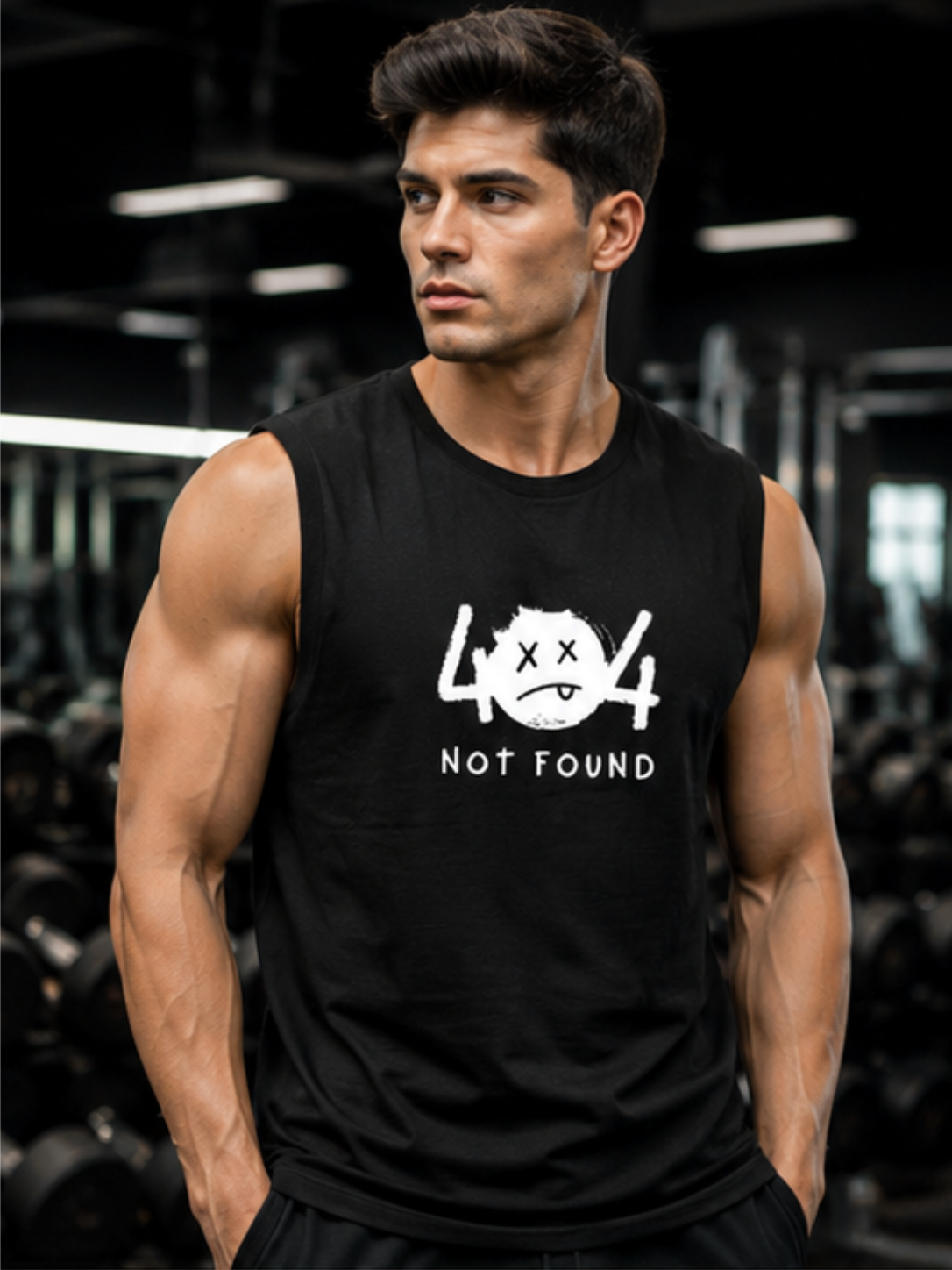404 NOT FOUND Men's Sleeveless T-Shirt | Premium Cotton Streetwear & Lifestyle Tank Top - Image 3