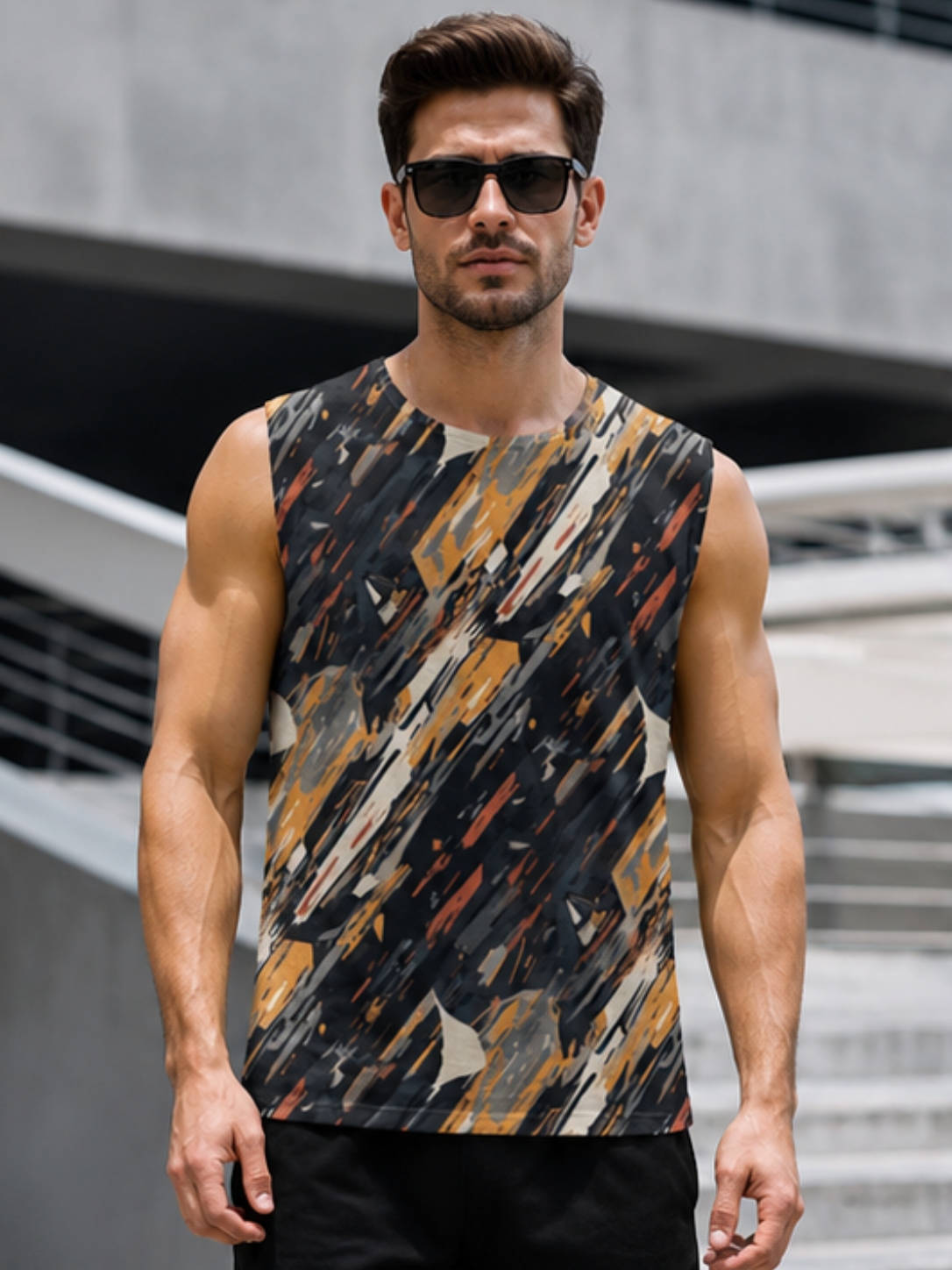 MAAKO Urban Camo Drift AOP Men's Sleeveless T-Shirt – Abstract Streetwear Edition