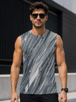 MAAKO Monochrome Velocity AOP Sleeveless T-Shirt – Abstract Motion Edition
