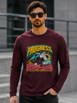Progress Over Perfection Graphic Full Sleeve T-Shirt – Premium Cotton Streetwear Edition