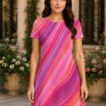 Female AOP A Line Dress - Light Baby Pink