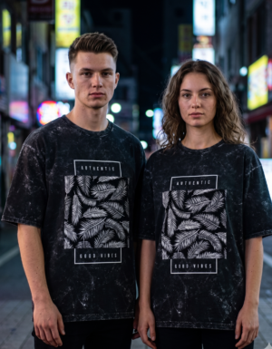 Botanical Noir Acid Wash Oversized Tee
