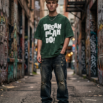 Dream Plan Do Acid Wash Oversized Tee - Bottle Green