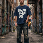 Dream Plan Do Acid Wash Oversized Tee - Navy Blue