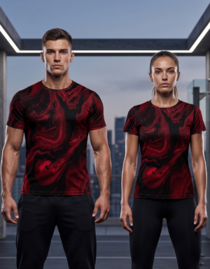 Crimson Flow Premium Unisex AOP Sports T-Shirt