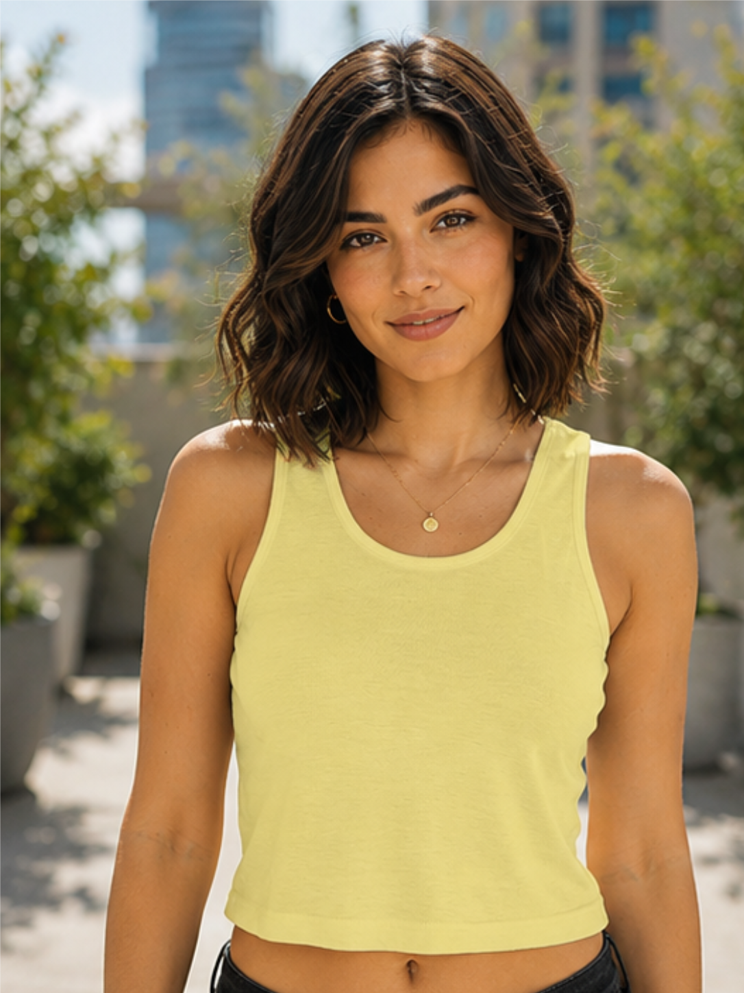 Simple Yellow Crop Top – Elegant Minimal Women’s Casual Outfit
