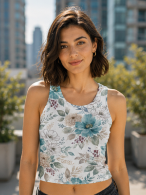 Floral Crop Tank Top – Elegant Vintage Flower Print Top for Women