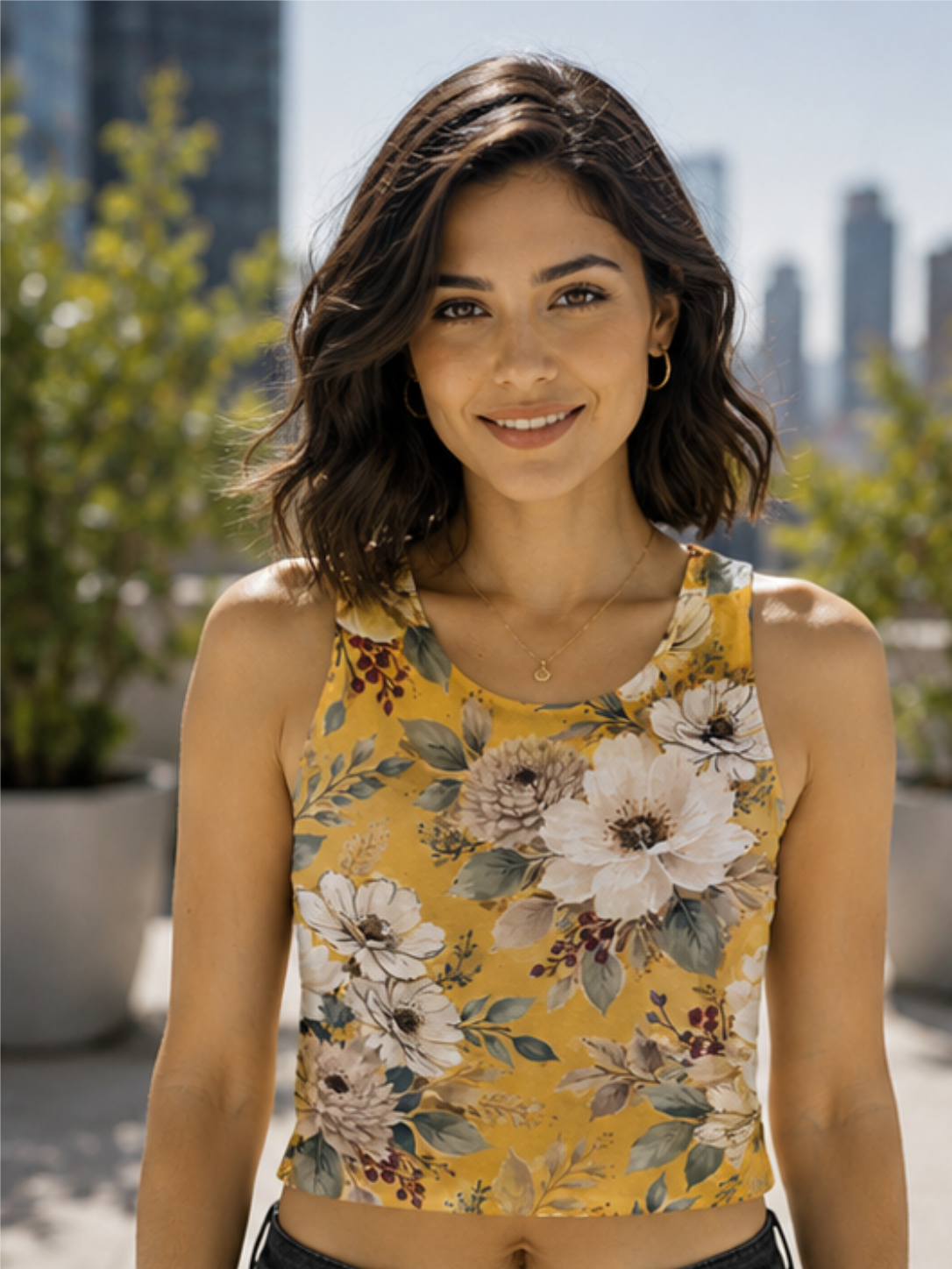 Elegant Flower Pattern Crop Top – Chic Summer Sleeveless Top