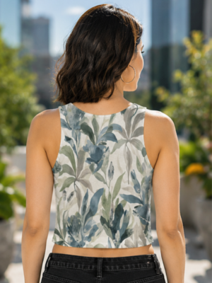 Floral Print Crop Top – Elegant Sleeveless Botanical Tank for Women