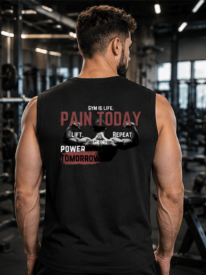 PAIN TODAY POWER TOMORROW Men's Sleeveless T-Shirt | Premium Cotton Gym Training Tank Top