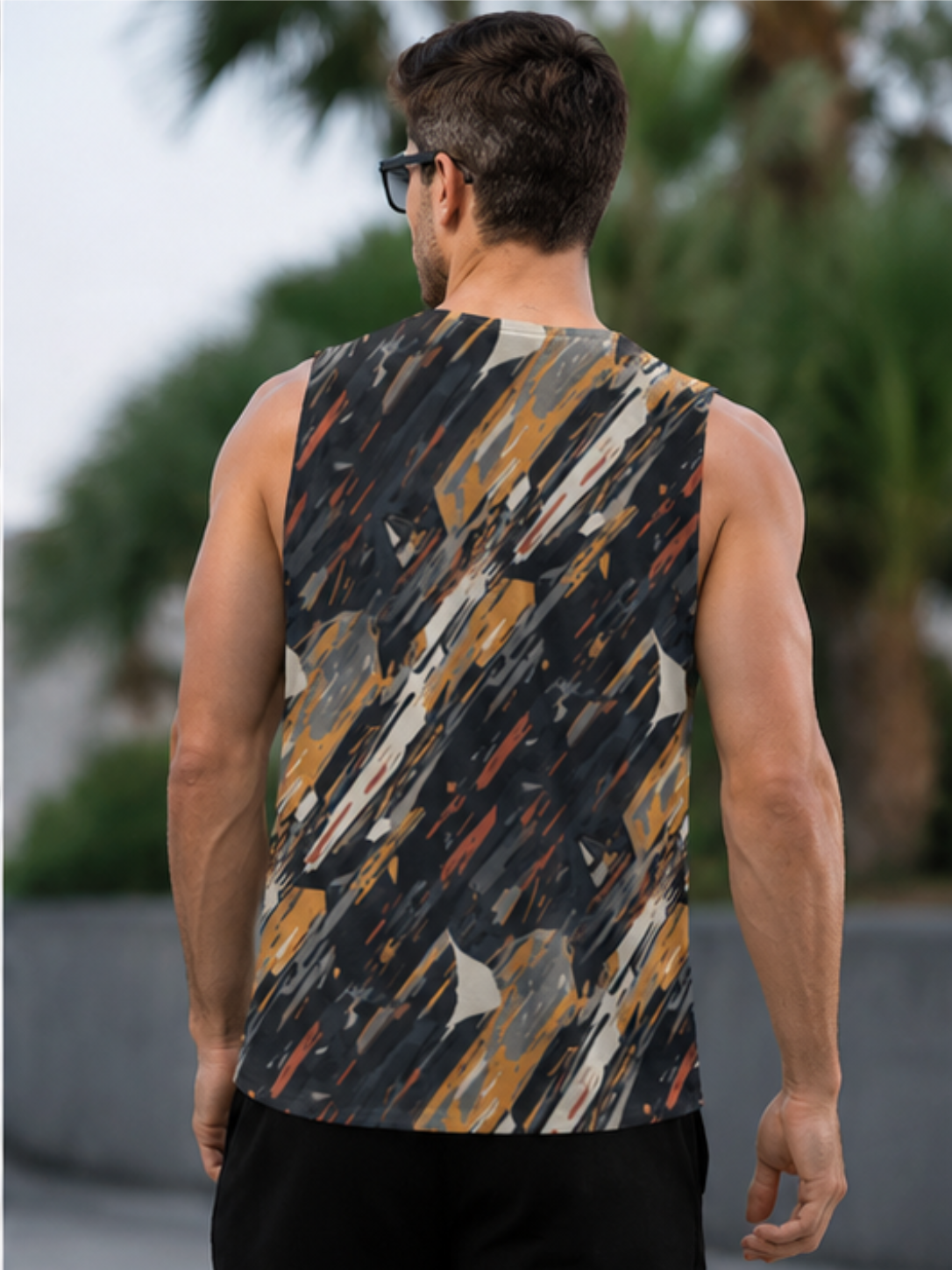MAAKO Urban Camo Drift AOP Men's Sleeveless T-Shirt – Abstract Streetwear Edition - Image 4