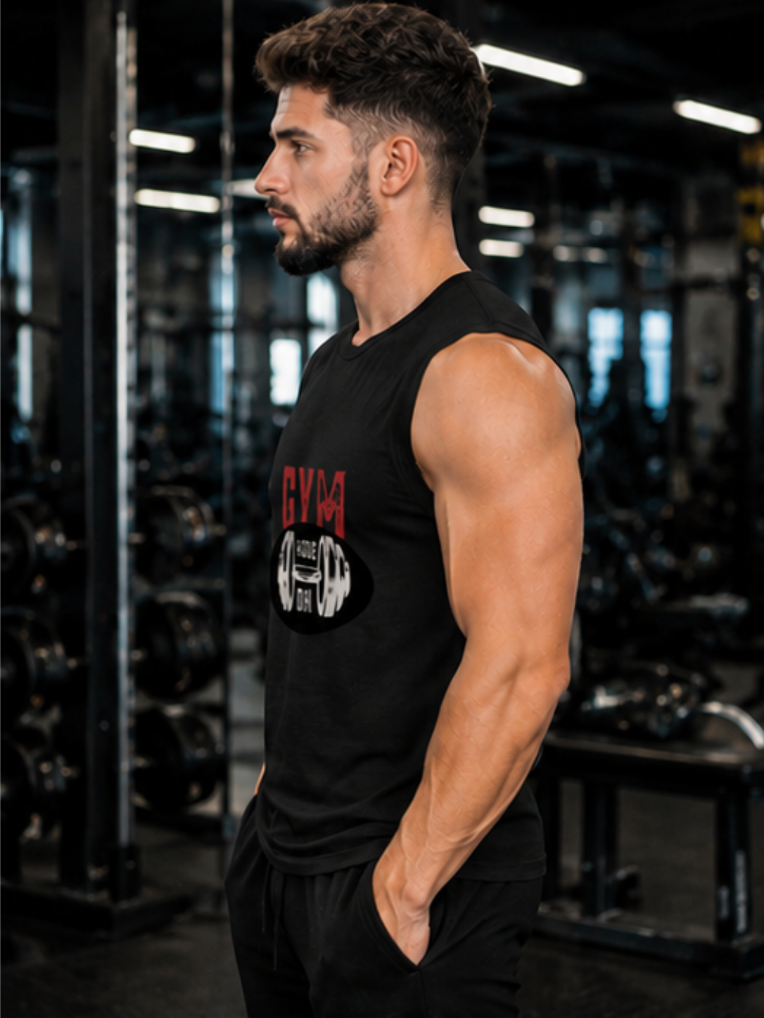 GYM MODE ON Men's Sleeveless T-Shirt | Premium Cotton Workout & Training Tank Top - Image 2