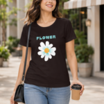 Flower Charm Cotton Tee - Maroon