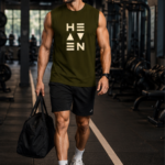 HEAVEN Graphic Men's Sleeveless T-Shirt | Premium Cotton Gym & Streetwear Tank Top - Olive Green