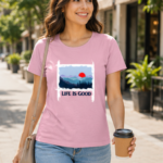 Sunset Horizon Graphic Women’s Classic T-Shirt - Light Baby Pink