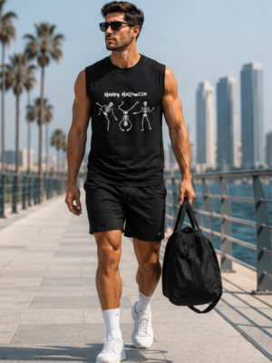 Happy Halloween Skeleton Men's Sleeveless T-Shirt | Premium Cotton Streetwear Tank Top