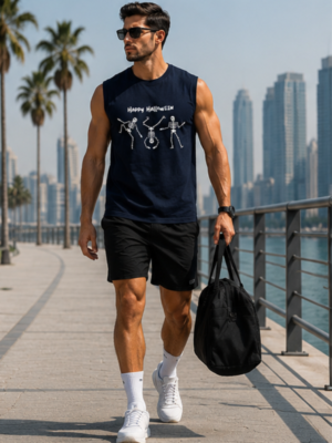 Happy Halloween Skeleton Men's Sleeveless T-Shirt | Premium Cotton Streetwear Tank Top