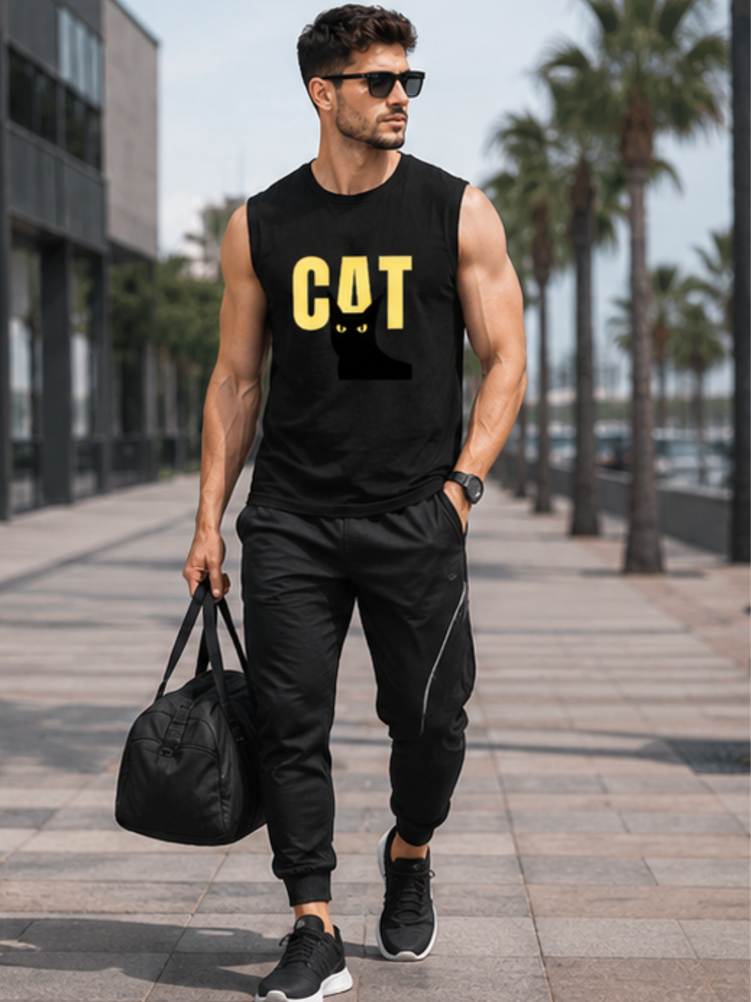 CAT Graphic Men's Sleeveless T-Shirt | Premium Cotton Streetwear & Lifestyle Tank Top