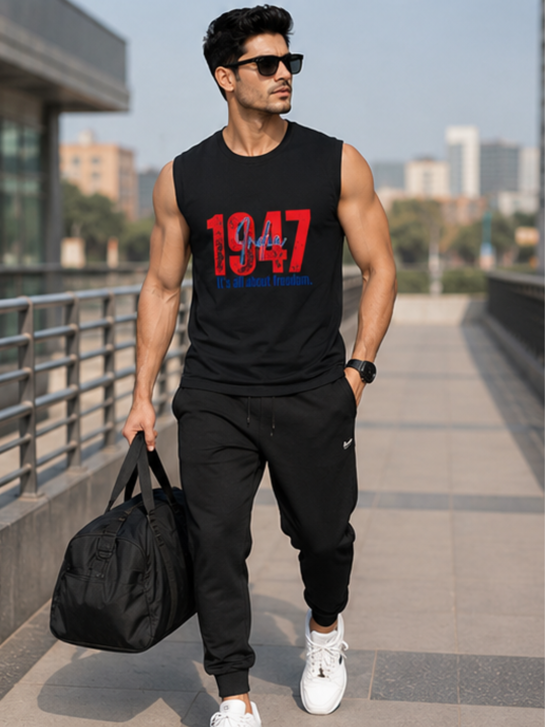 1947 INDIA Freedom Edition Men's Sleeveless T-Shirt | Premium Cotton Streetwear Tank Top - Image 2