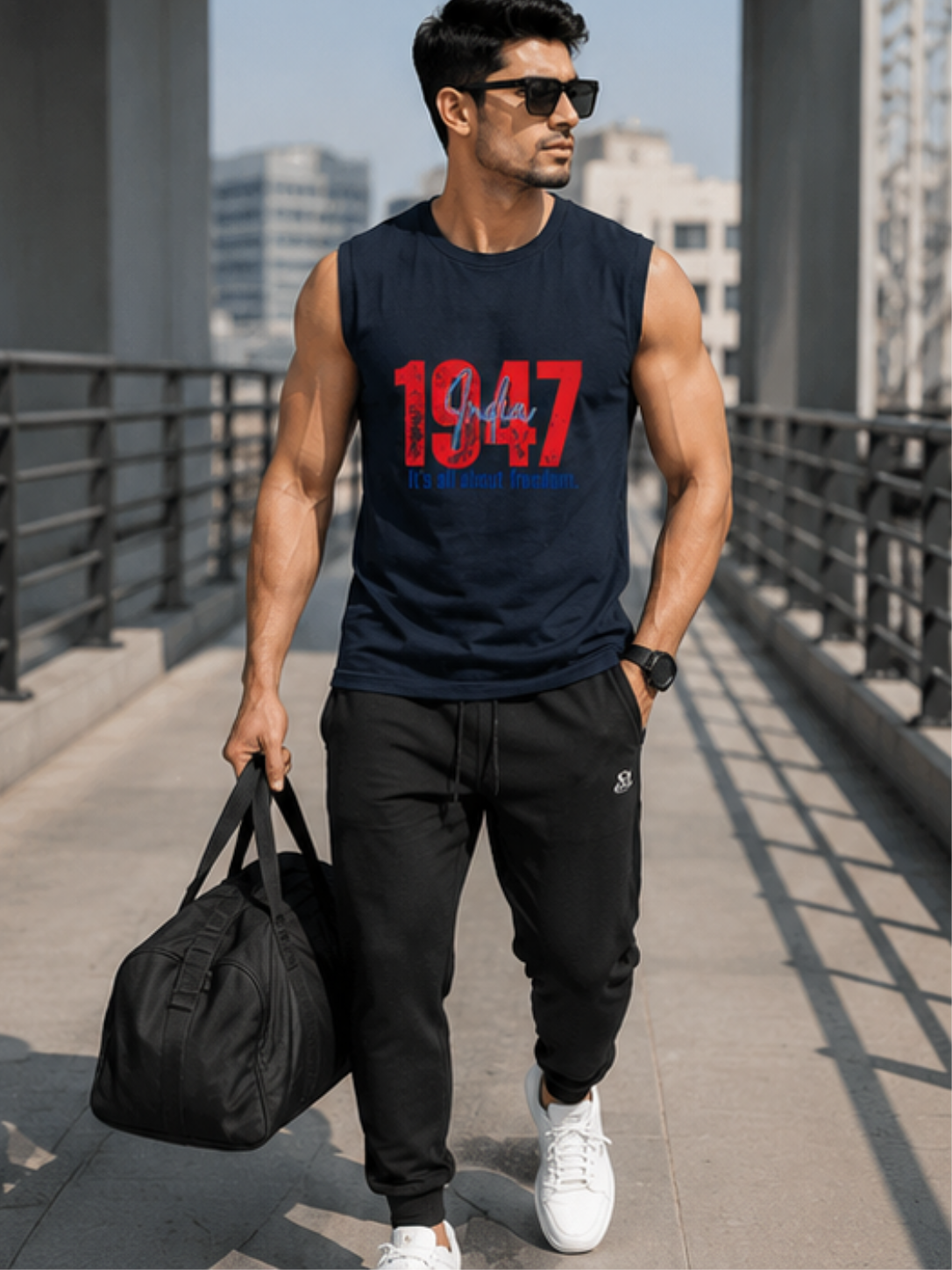 1947 INDIA Freedom Edition Men's Sleeveless T-Shirt | Premium Cotton Streetwear Tank Top
