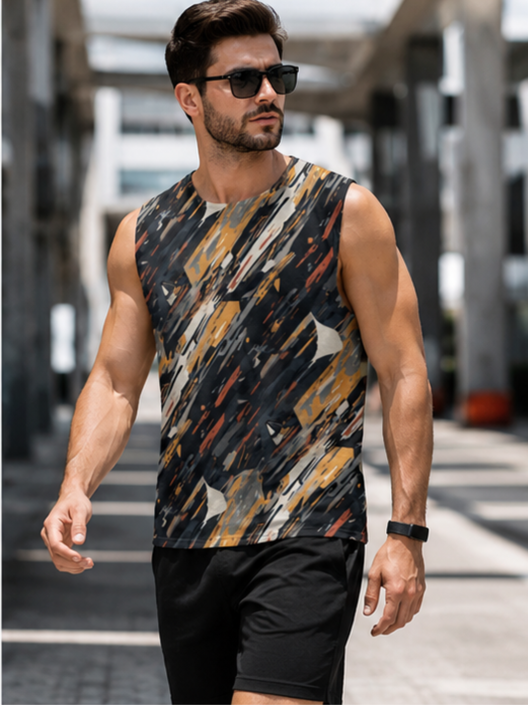 MAAKO Urban Camo Drift AOP Men's Sleeveless T-Shirt – Abstract Streetwear Edition - Image 2