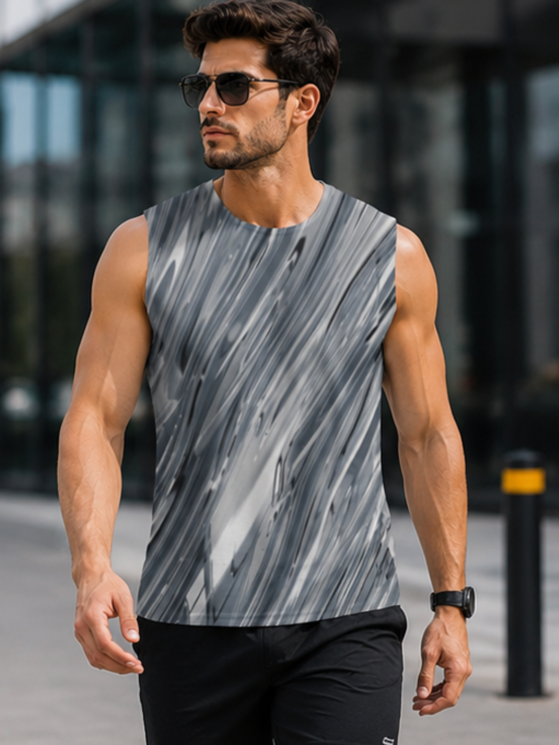 MAAKO Monochrome Velocity AOP Sleeveless T-Shirt – Abstract Motion Edition