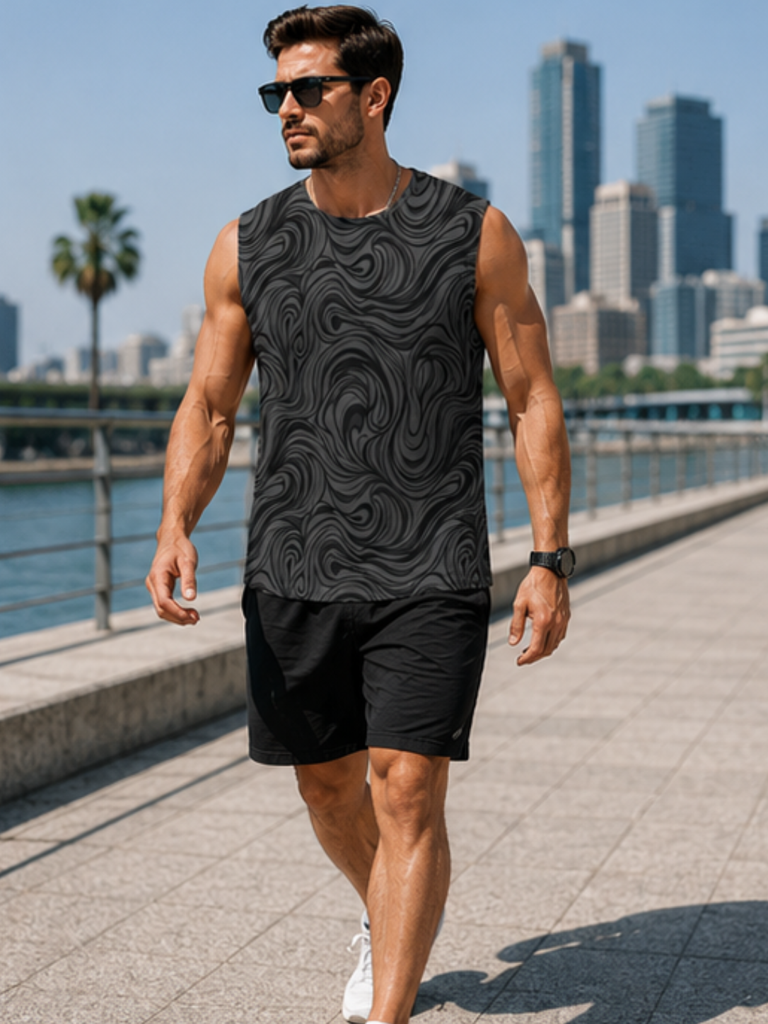 MAAKO Midnight Flow AOP Men's Sleeveless T-Shirt - Image 2