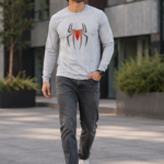 Shadow Spider Graphic Full Sleeve T-Shirt – Premium Cotton Hero Edition - Grey Melange