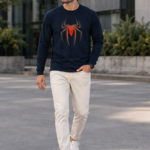 Shadow Spider Graphic Full Sleeve T-Shirt – Premium Cotton Hero Edition - Navy Blue