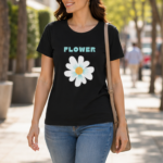 Flower Charm Cotton Tee - Black