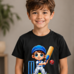 Little Cricketer Crew Neck T-Shirt - Black