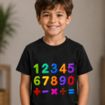 Little Genius Numbers Crew Neck T-Shirt - Black